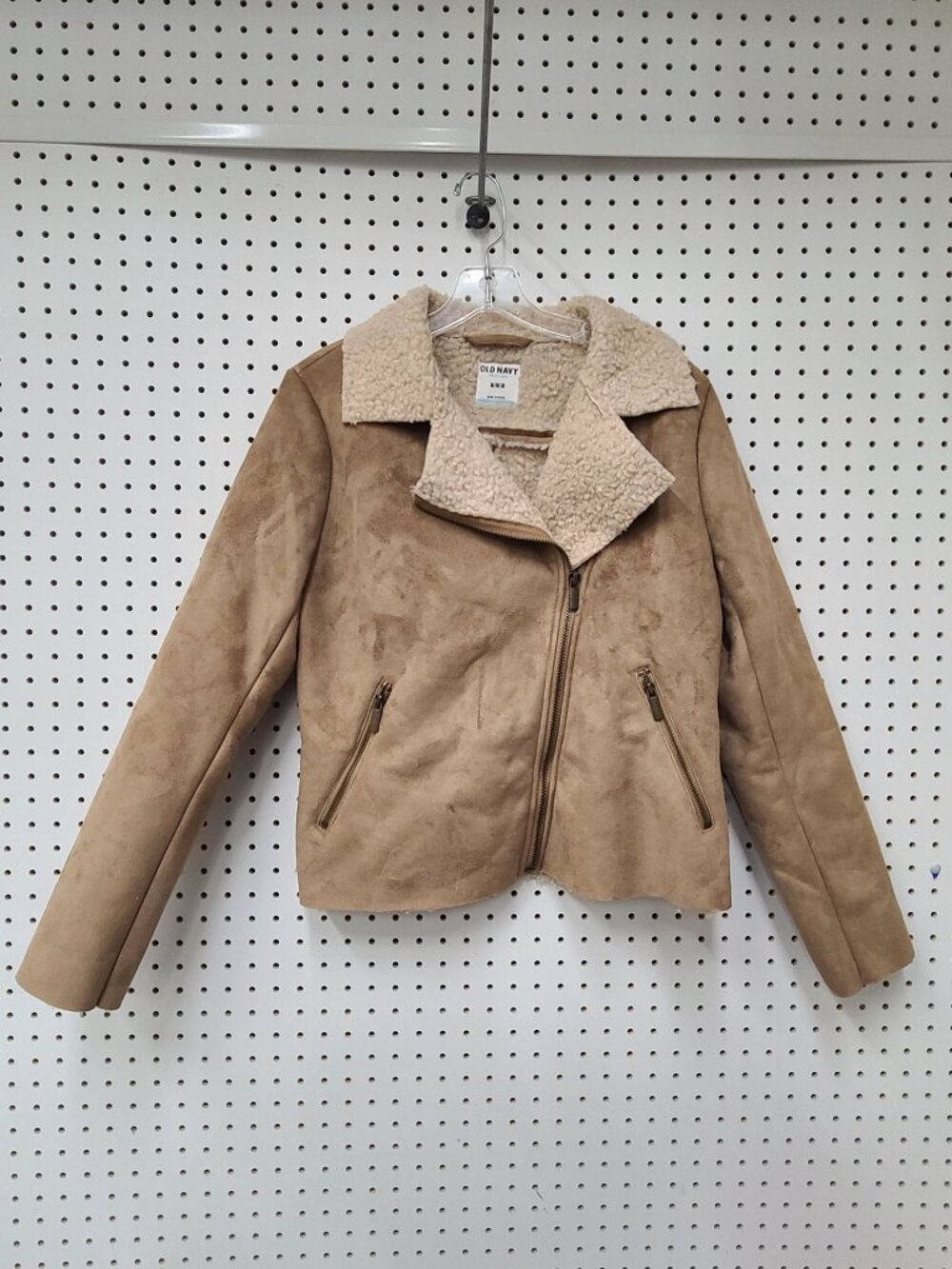 Old Navy Womens Tan Faux Suede Moto Jacket With Sherpa Collar - Size M